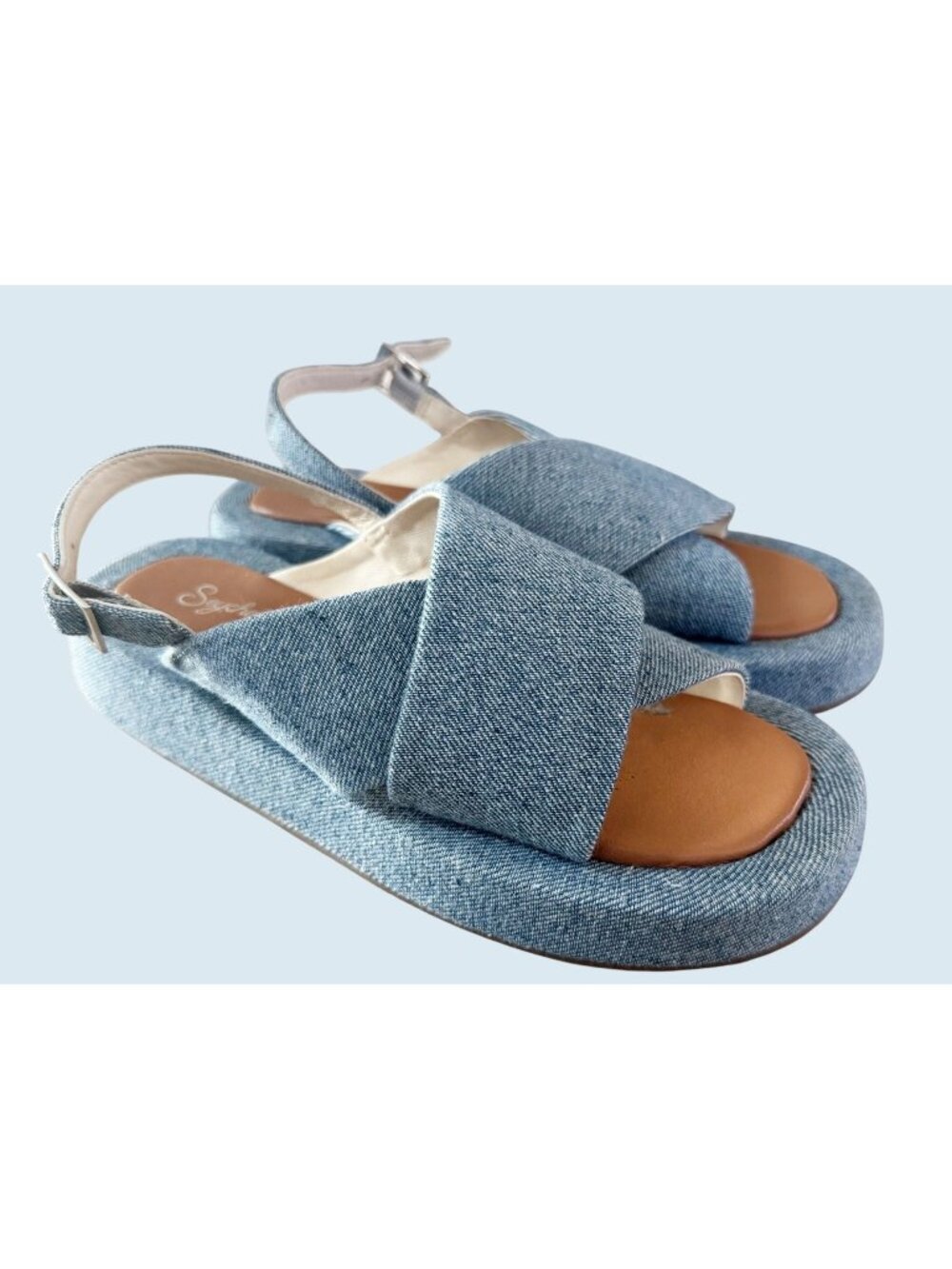 SEYCHELLES Just For Fun Platform Blue Denim Sandals Size 8.5